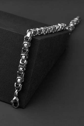 Gümüş Renk Kral Zincir Çelik Erkek Bileklik
