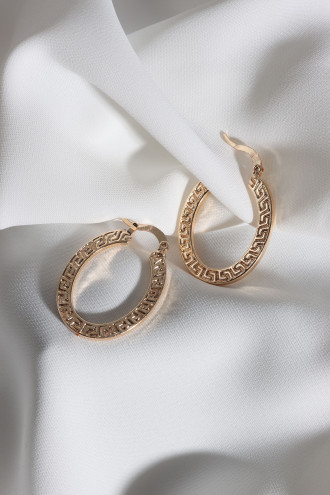 Desenli Oval Gold Renk Vintage Halka Küpe