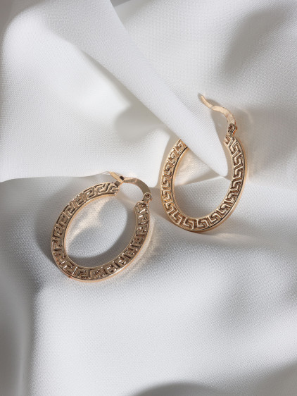 Desenli Oval Gold Renk Vintage Halka Küpe