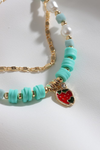 2'Li Yeşil Boncuklu Çilek Figür Bileklik