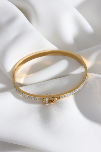 Taşlı Gold Renk Rondela Çelik Kelepçe Bileklik