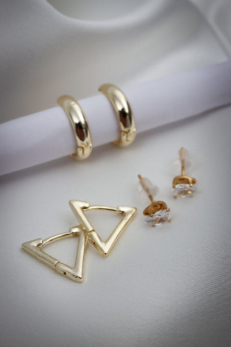 3'Lü Üçgen Model Gold Renk Halka Küpe 3'Lü Üçgen Model Gold Renk Halka Küpe