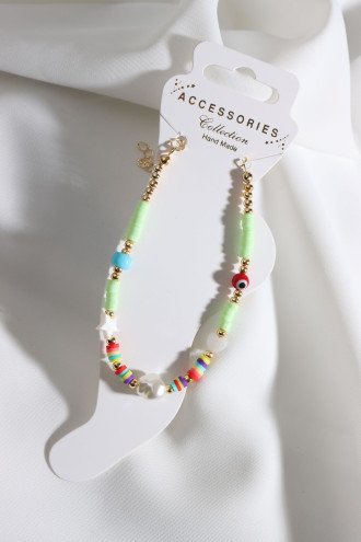 Açık Yeşil Fimo Boncuklu İnci Uçlu Halhal