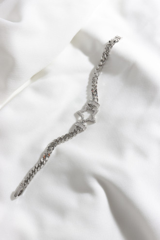 Yıldız Figür Çok Taşlı Gümüş Renk Çelik Zincir Bileklik