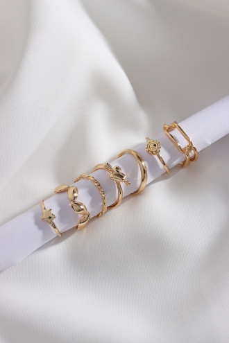 7 Adet Gold Renk Çoklu Yüzük Seti