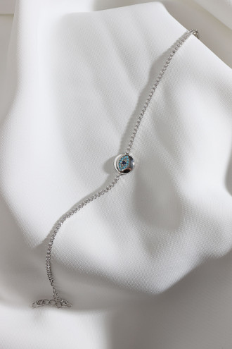 Göz Figürlü Zircon Taşlı Gümüş Renk Suyolu Bileklik