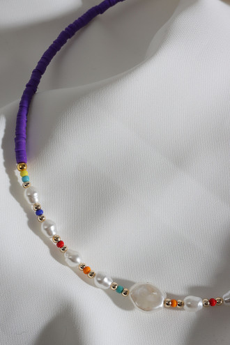 Mor Fimo Inci Detay Boncuk Kolye