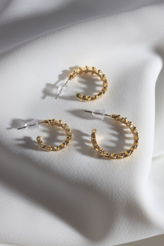 Kadın 3'Lü Gold Renk Yaprak Desenli Halka Küpe Set