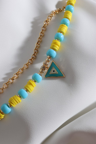 2'Li Sarı Fimo Boncuklu Üçgen Sallantılı Bileklik