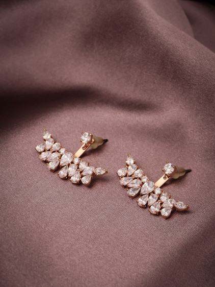 Zircon Taşlı Kulak Altı Rose Abiye Küpe