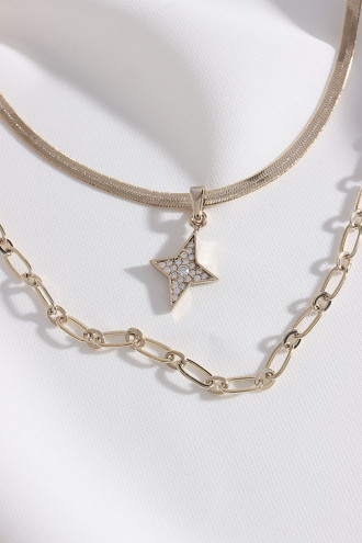 2'Li Ezme Italyan Zincirli Kutup Yıldızı Uçlu Gold Renk Kolye