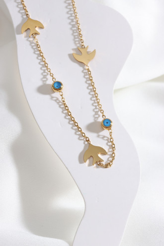 Çelik Kuş Figürlü Nazar Detay Gümüş Renk Halhal