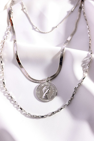 Plaka Uçlu 3'Lü Gümüş Renk Zincir Kolye