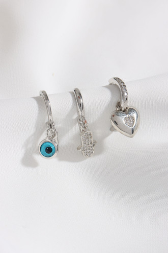 3'Lü Fatma Ana Elli Gümüş Renk Küpe