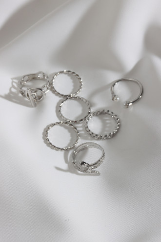 7 Adet Gümüş Renk Çoklu Yüzük Seti