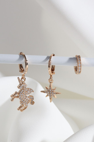 3'Lü Unicorn Gold Renk Halka Küpe