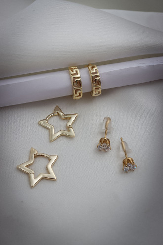 Yıldız Model Gold Renk Halka Küpe 3Lü Yıldız Model Gold Renk Halka Küpe 3Lü