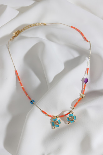 Yonca Uçlu Mor Yıldızlı Turuncu Kolye Yonca Uçlu Mor Yıldızlı Turuncu Kolye