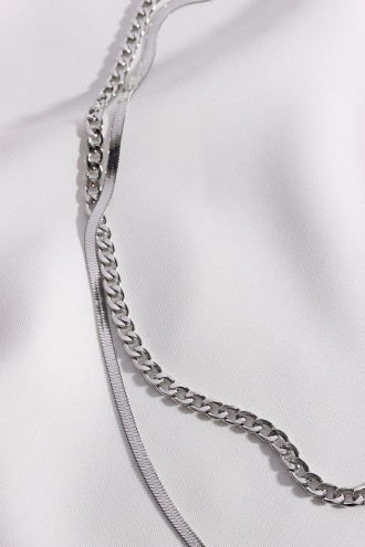Ikili Çelik Italyan Zincirli Gümüş Renk Kolye