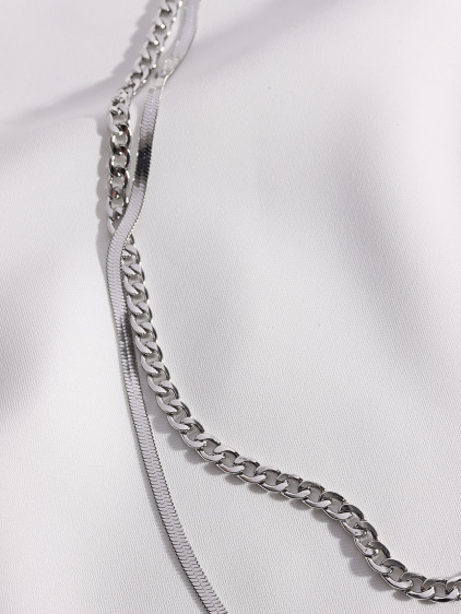 Ikili Çelik Italyan Zincirli Gümüş Renk Kolye
