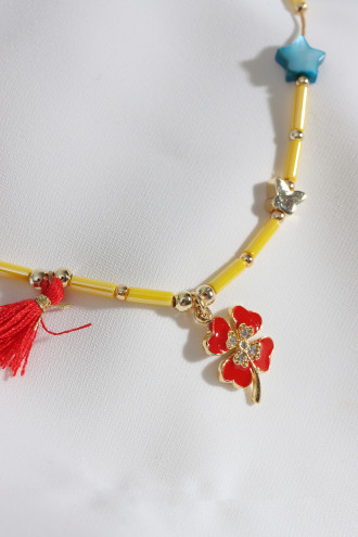 Yonca Uçlu Mavi Yıldızlı Sarı Kolye