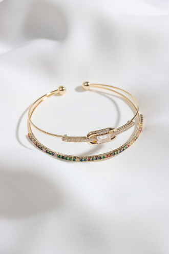 Çift Sıralı Gold Renk Kelepçe Bileklik