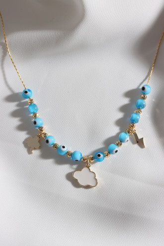 Nazar Boncuklu Gold Renk Bulut Sallantılı Kolye