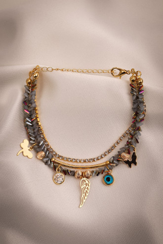 Gri Kristalli 3'Lü Bileklik