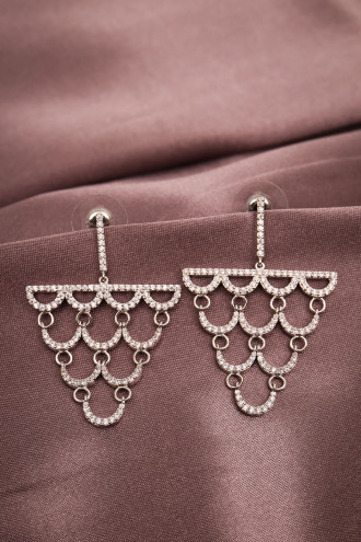 Zircon Taşlı Sallantılı Gümüş Renk Abiye Küpe