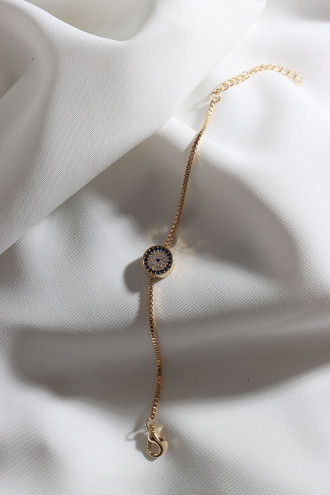 Zircon Taşlı Gold Renk Nazar Bileklik