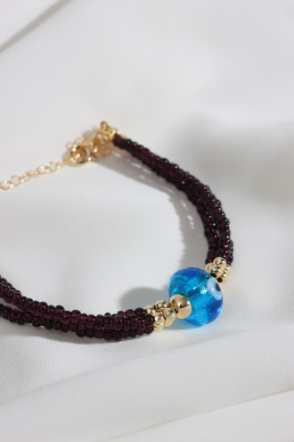 Nazar Boncuklu Mürdüm Boncuk Bileklik