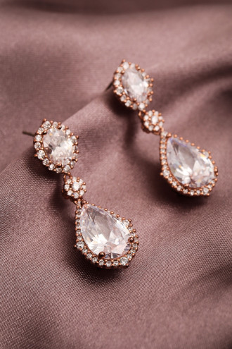 Zircon Taşlı Sallantılı Rose Abiye Küpe