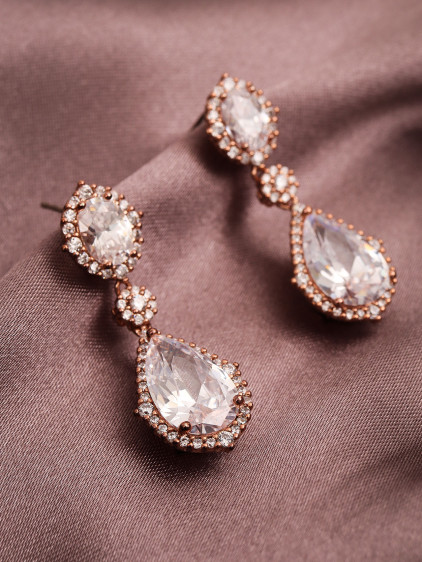 Zircon Taşlı Sallantılı Rose Abiye Küpe