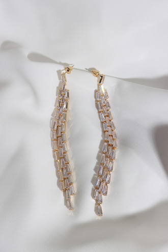 Baget Taşlı Abiye Gold Renk Küpe Baget Taşlı Abiye Gold Renk Küpe