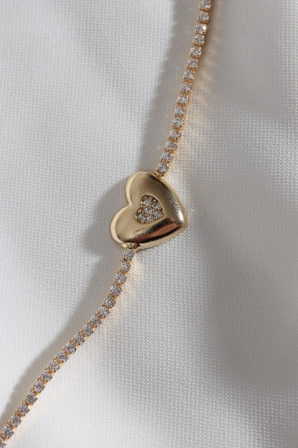 Kalp Figürlü Zircon Taşlı Gold Renk Suyolu Bileklik