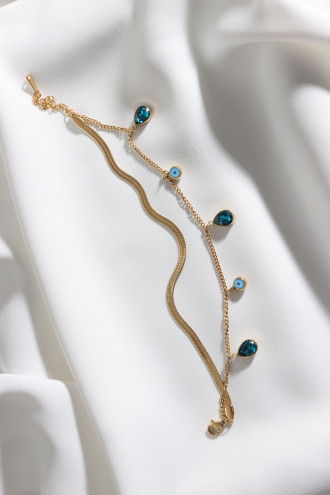 Lacivert Damla Taşlı 2'Li Gold Renk Çelik Bileklik Lacivert Damla Taşlı 2'Li Gold Renk Çelik Bileklik