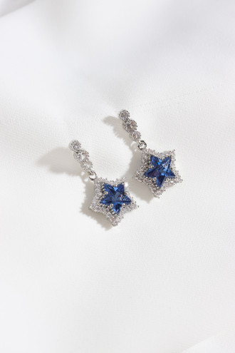 Lacivert Taşlı Sallantılı Gümüş Renk Yıldız Küpe