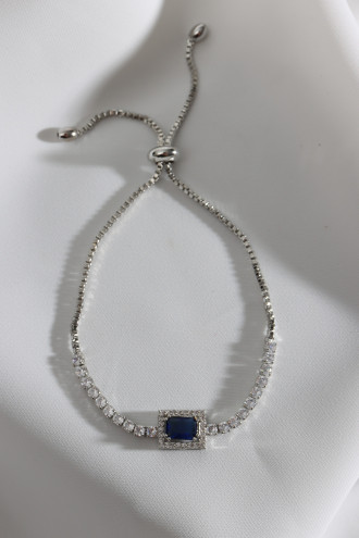 Lacivert Baget Taşlı Gümüş Renk Asansörlü Zircon Su Yolu Bileklik