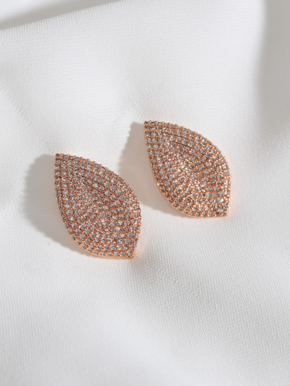 Zircon Taşlı Rose Abiye Küpe