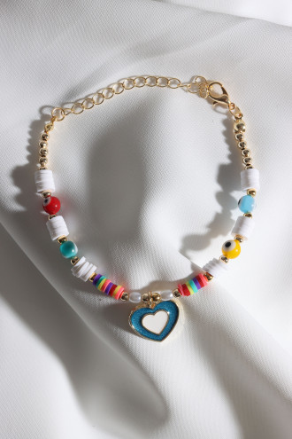 Beyaz Fimo Boncuklu Lacivert Mineli Kalp Bileklik