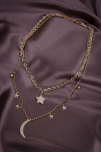 2'Li Ay Yıldız Gold Renk Zincir Kolye
