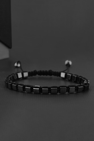 Antrasit Kare Ip Örmeli Asansörlü Erkek Bileklik
