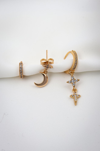 Kutup Yıldızı Sallantılı 3'Lü Gold Renk Küpe Kutup Yıldızı Sallantılı 3'Lü Gold Renk Küpe