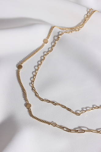 2'Li Çelik Plaka Detay Gold Renk Zincir Kolye