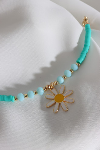 Yeşil Fimo Boncuklu Renkli Mineli Papatya Bileklik