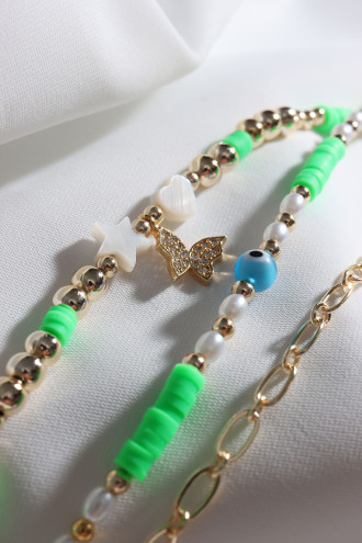 3Lü Kelebek Uçlu Yeşil Renk Fimo Boncuklu Bileklik