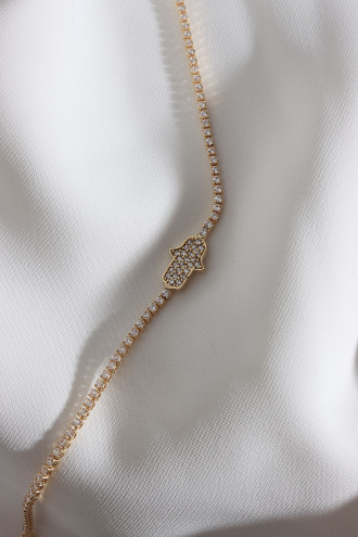 Fatma Ana El Figürlü Zircon Taş Gold Renk Suyolu Bileklik