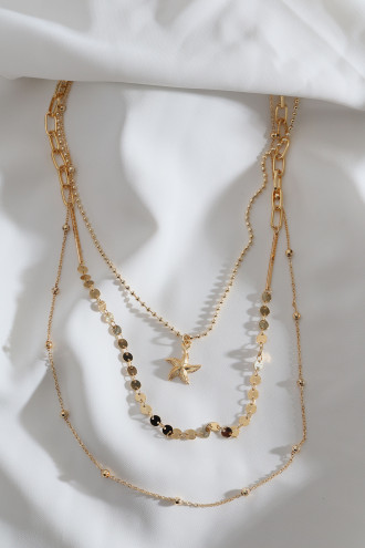 3'Lü Deniz Yıldızı Figürlü Gold Renk Zincir Kolye