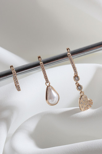 Vip Collectıon 3'Lü Kalp Figür Gold Renk Halka Küpe