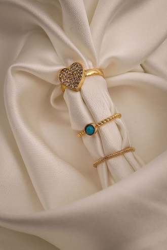 Kalpli 3'Lü Gold Renk Yüzük